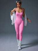 Macacão esportivo Fitness sem costura, cor sólida, sexy, com decote nas costas, justo ao corpo, ideal para exercícios, academia e atividades físicas.